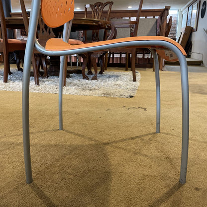 Orange Molded Plastic Chair with Grey Legs C DINING CHAIRS