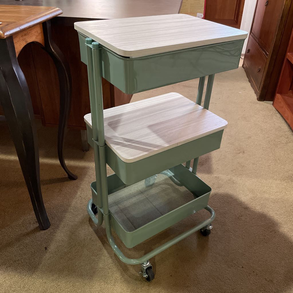 3 Tier Mint Green Rolling Storage Cart with Covers