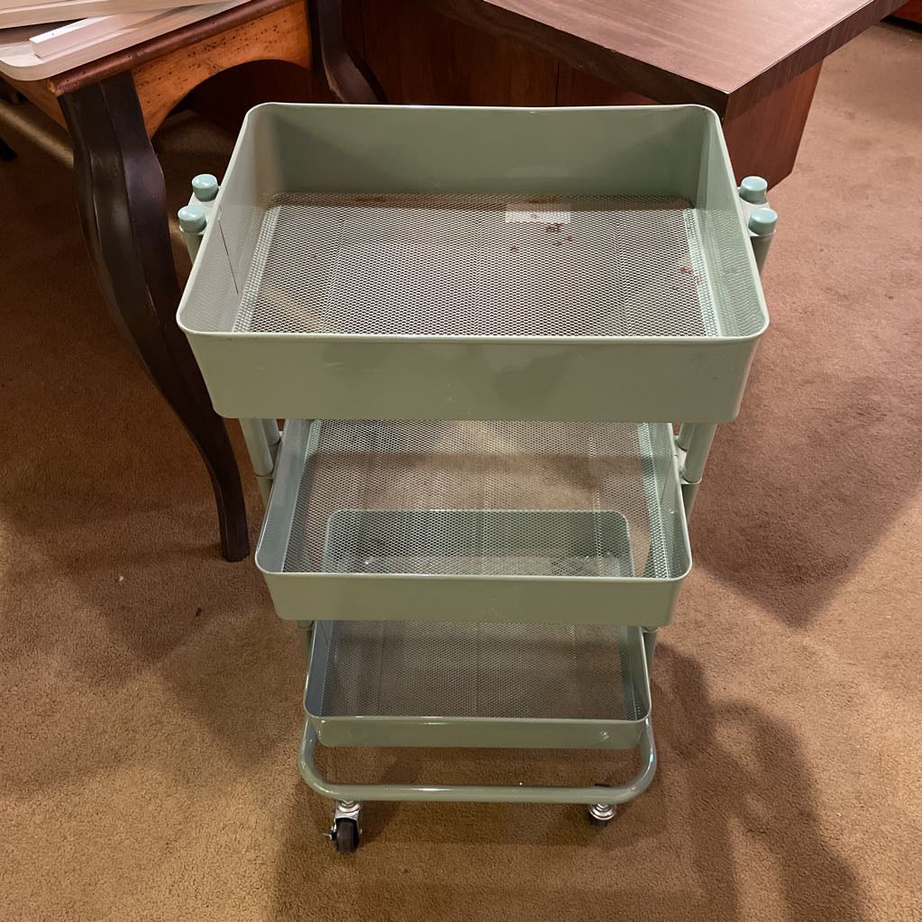 3 Tier Mint Green Rolling Storage Cart with Covers