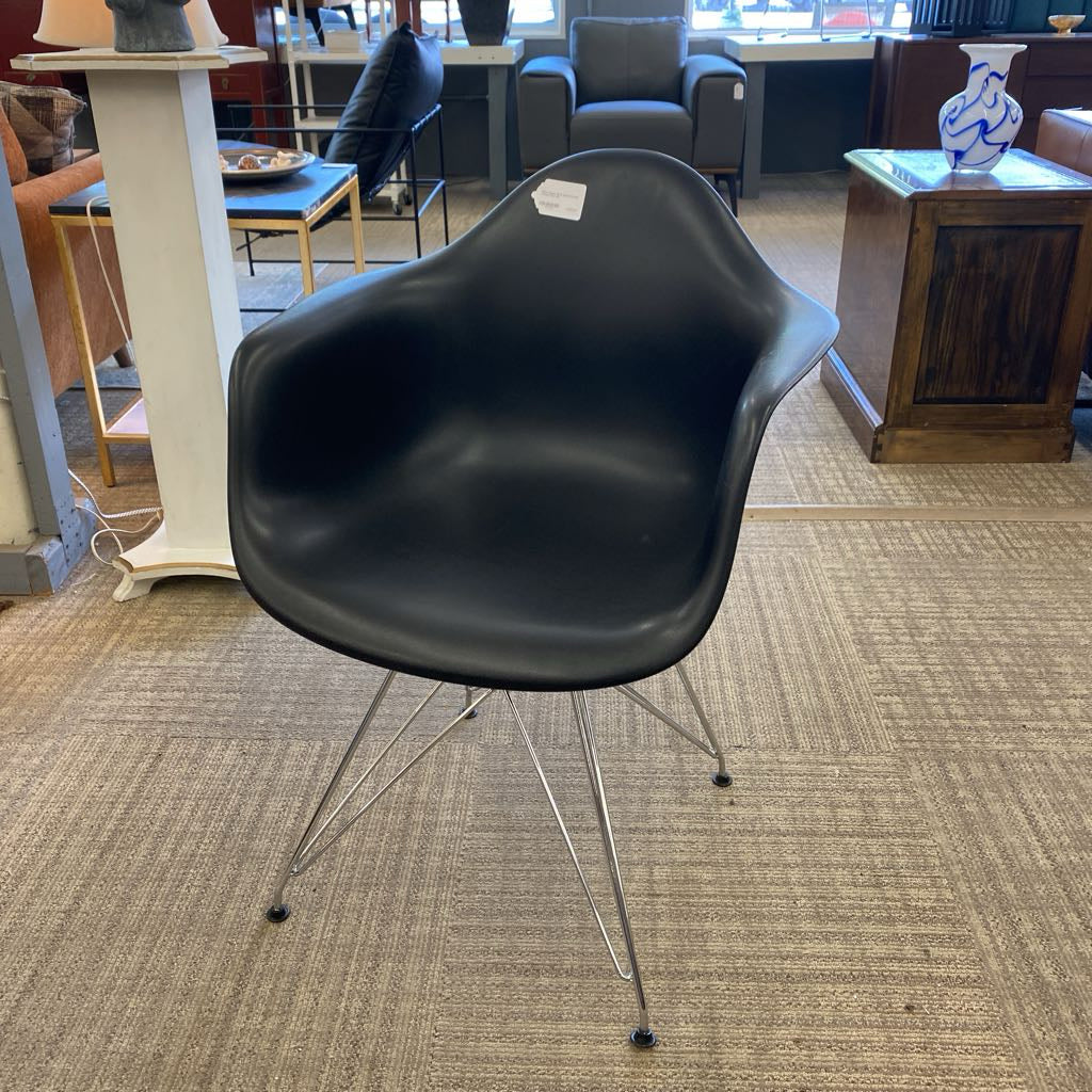 Black Eames Style Molded Plastic Accent Chair