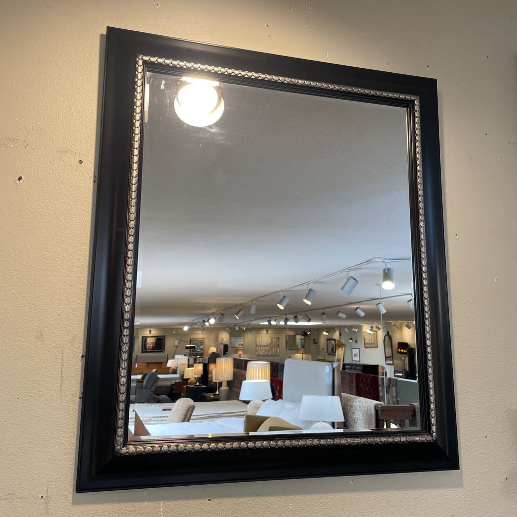 Large Black with Silver Braid Design Frame Mirror