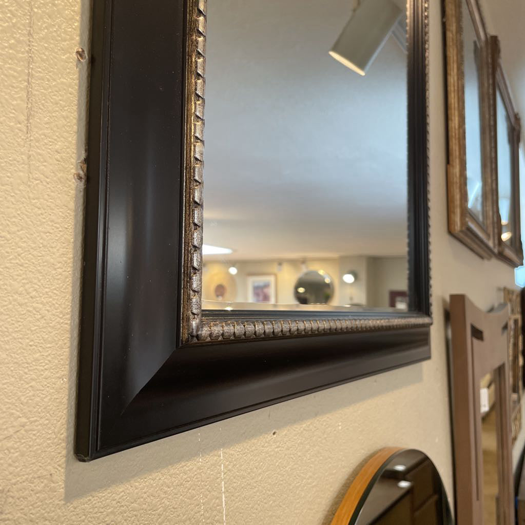Large Black with Silver Braid Design Frame Mirror