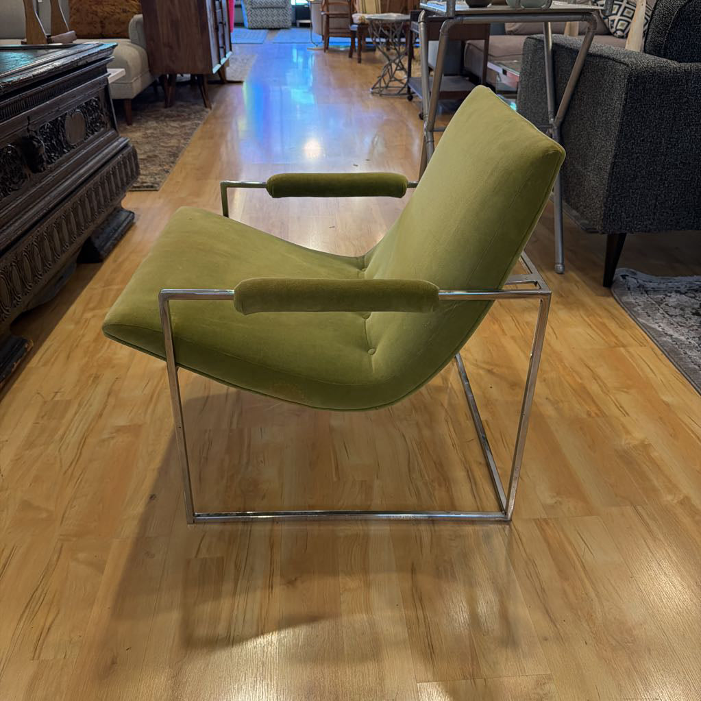 Apple Green Milo Baughman Style Lounge Chair