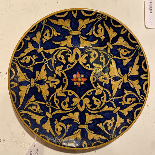 Blue Plate with Dark Gold/Yellow Pattern and Center Flower Detail SMALLS