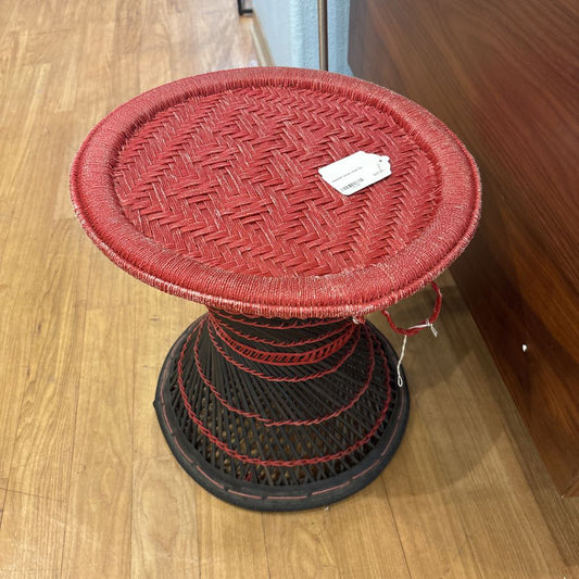 Nepalese Woven Stool – Handcrafted Colorful Rattan Accent Seat