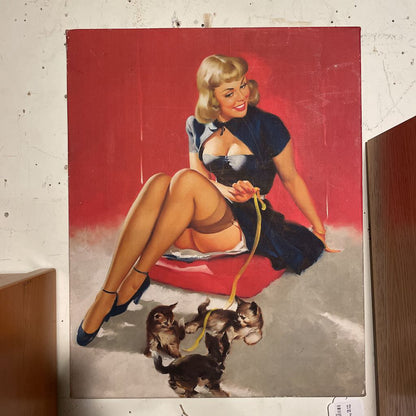 Pin-Up Gal with Kittens Canvas Art