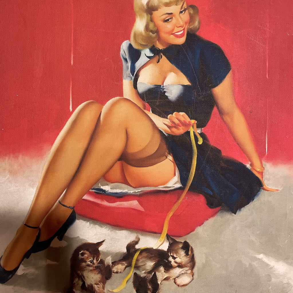 Pin-Up Gal with Kittens Canvas Art