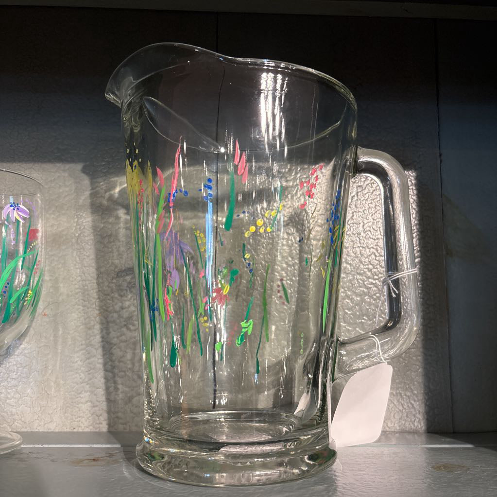 Floral Painted Pitcher & 6 Glasses Set