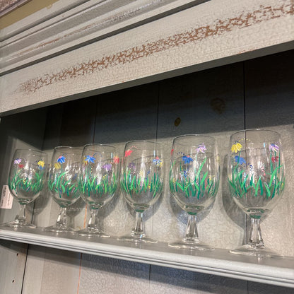 Floral Painted Pitcher & 6 Glasses Set
