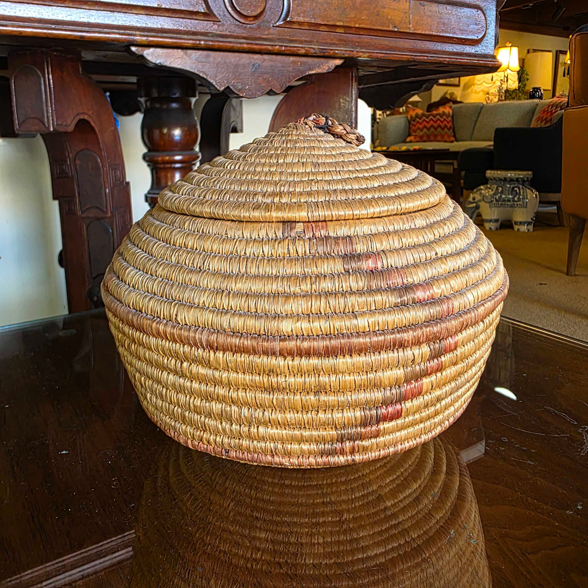Old Native American/PNW(?) Basket with Braided Loop on Lid Lid