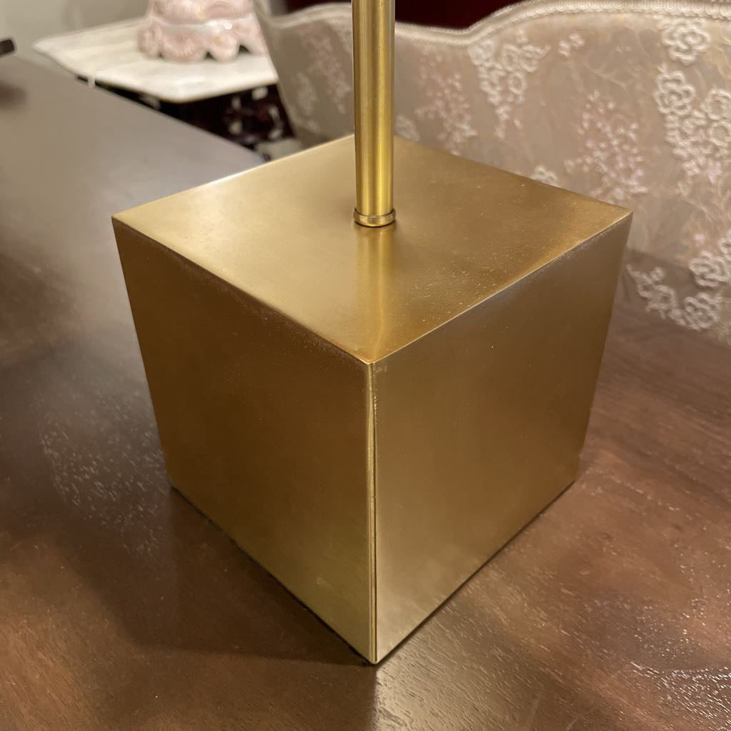 Jonathan Adler Puzzle Bronze Finish Table Lamp w Black Shade AS IS