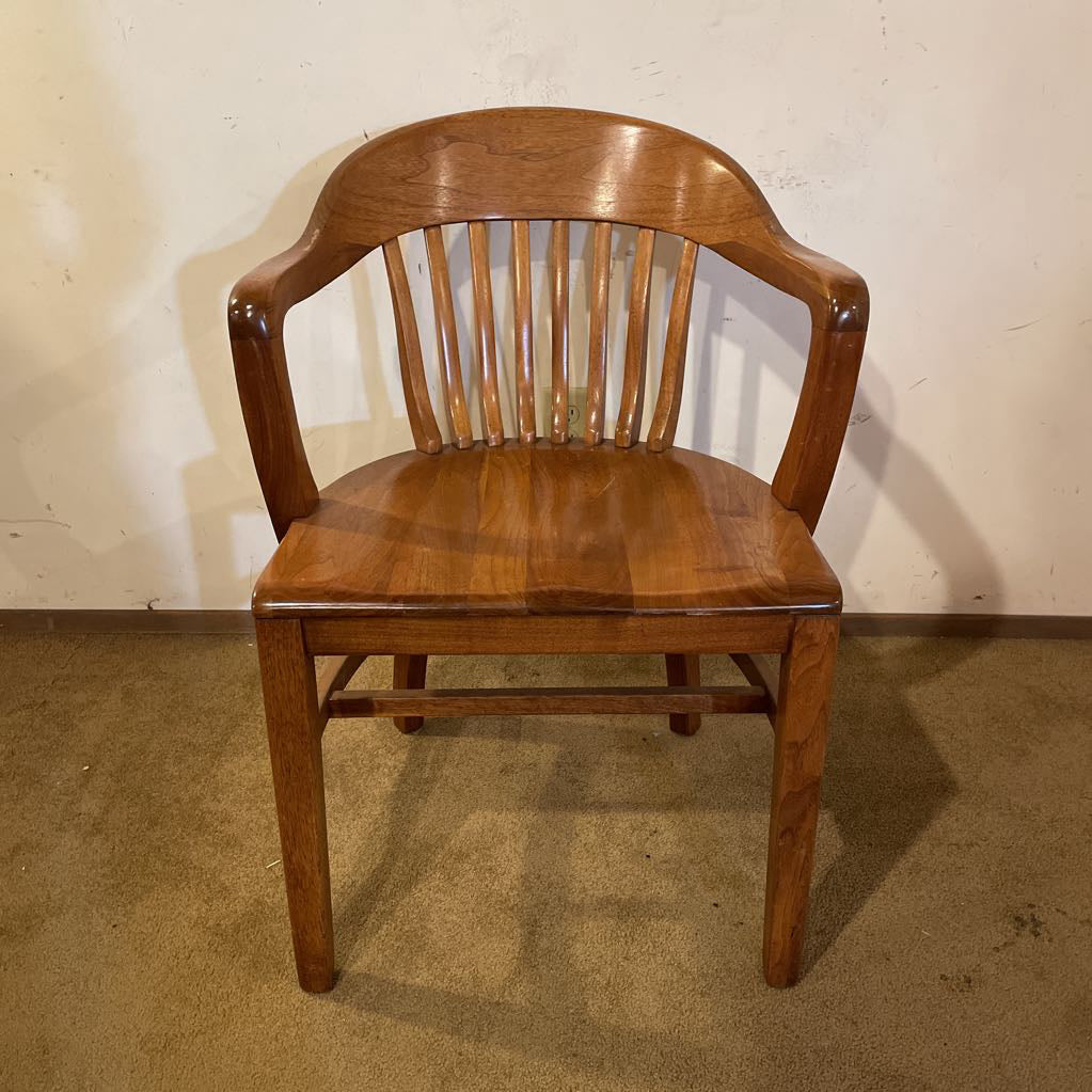 Oak Curved Slat Back Arm Chair