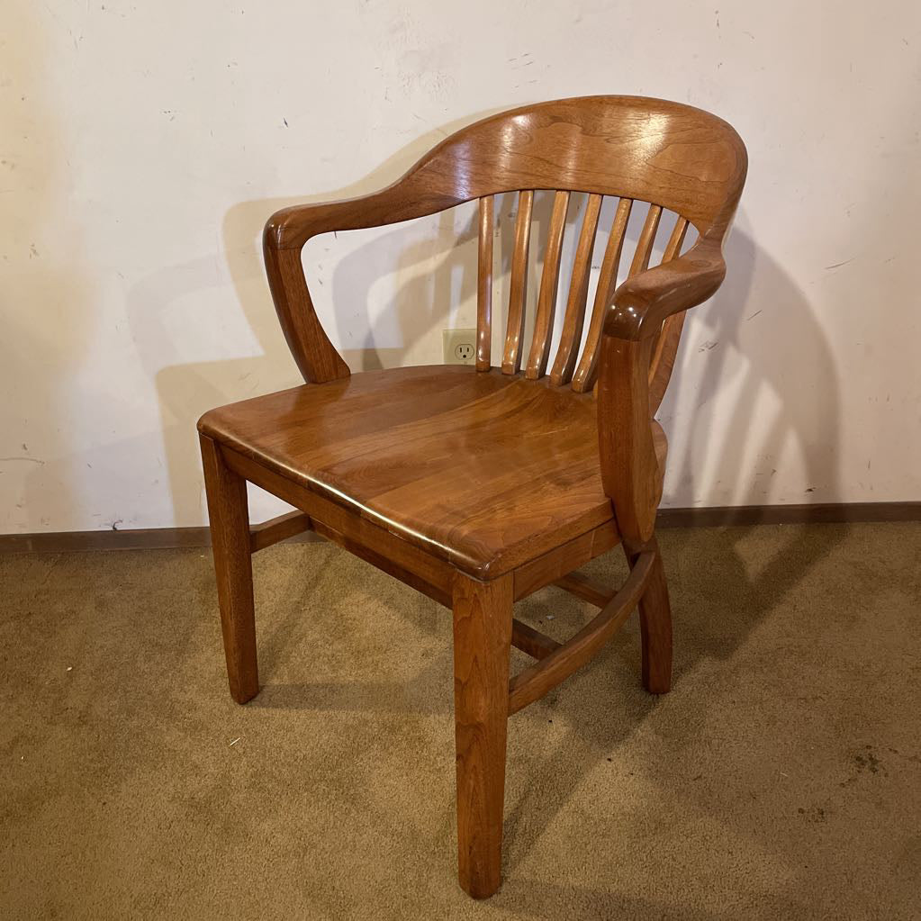 Oak Curved Slat Back Arm Chair
