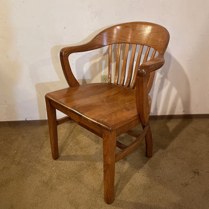 Oak Curved Slat Back Arm Chair