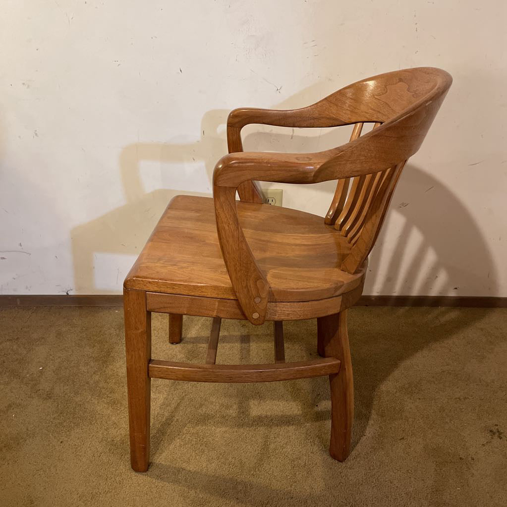Oak Curved Slat Back Arm Chair