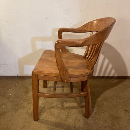 Oak Curved Slat Back Arm Chair