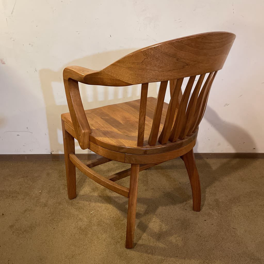Oak Curved Slat Back Arm Chair