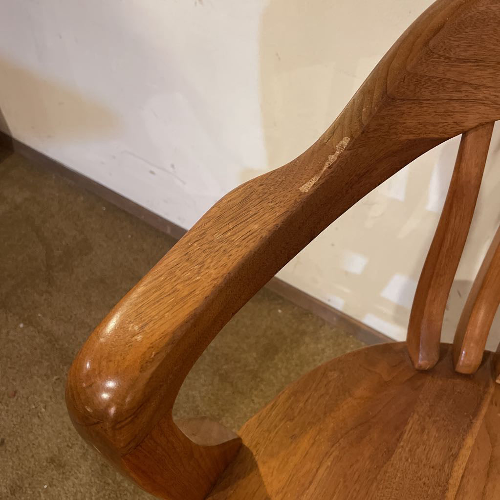 Oak Curved Slat Back Arm Chair