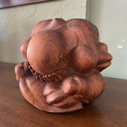 Carved Wood Weaping Buddha Sculpture