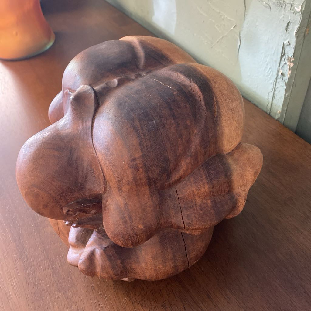 Carved Wood Weaping Buddha Sculpture
