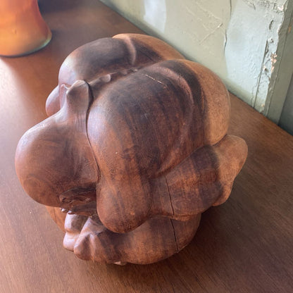 Carved Wood Weaping Buddha Sculpture