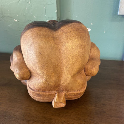 Carved Wood Weaping Buddha Sculpture