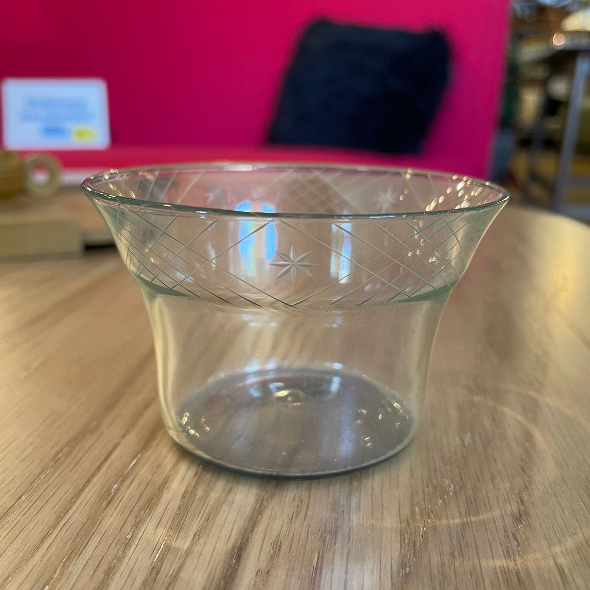 Wooden Tray with 3 Etched Glass Cups in Wood Holders SET