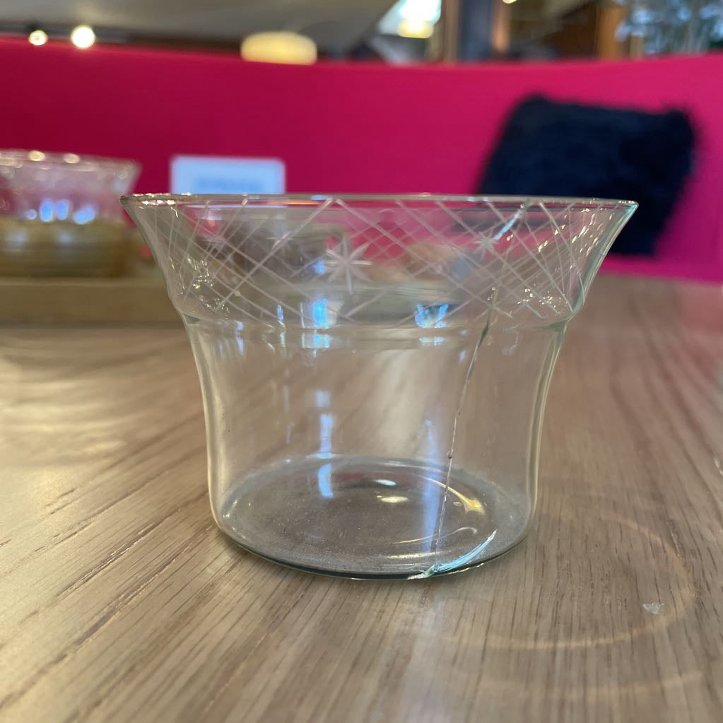 Wooden Tray with 3 Etched Glass Cups in Wood Holders SET