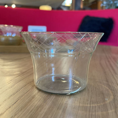 Wooden Tray with 3 Etched Glass Cups in Wood Holders SET