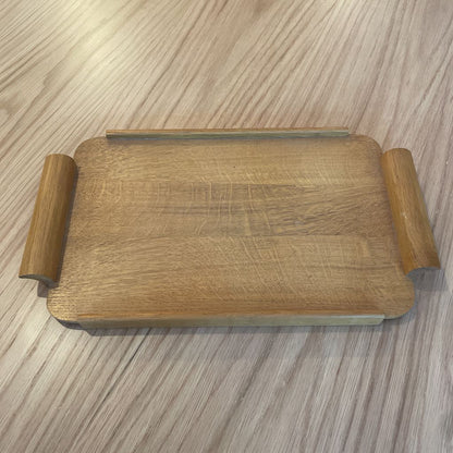 Wooden Tray with 3 Etched Glass Cups in Wood Holders SET