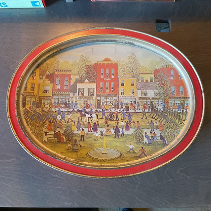 Oval Large Biscuit Tin with Village Scene on Lid UNIQUE FINDS