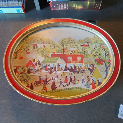 Oval Large Biscuit Tin with Village Scene on Lid UNIQUE FINDS