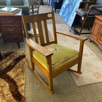 Vintage Oak Needlepoint Rocker U ACCENT CHAIRS
