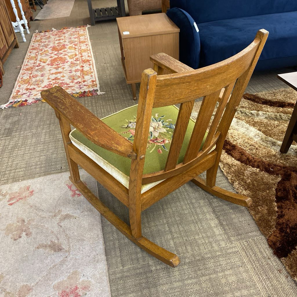 Vintage Oak Needlepoint Rocker U ACCENT CHAIRS