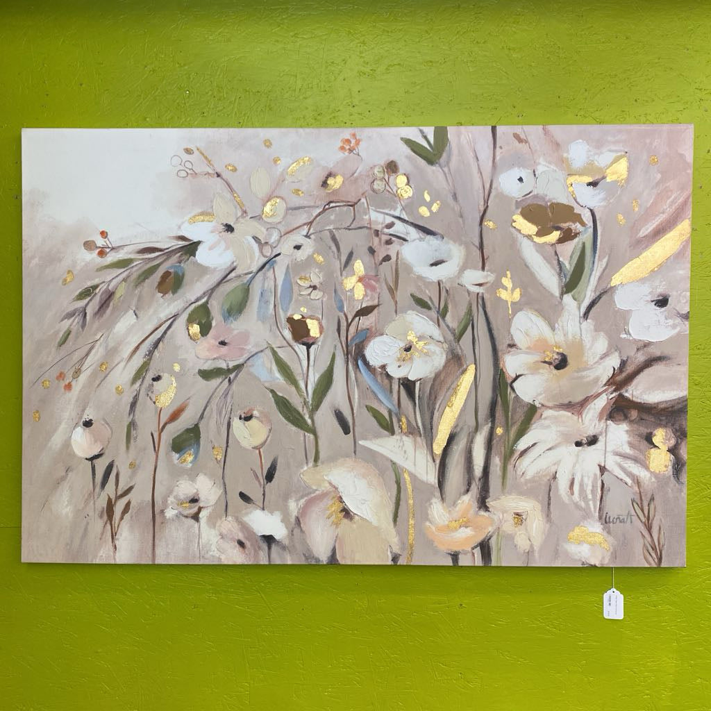 Large Taupe Floral Canvas