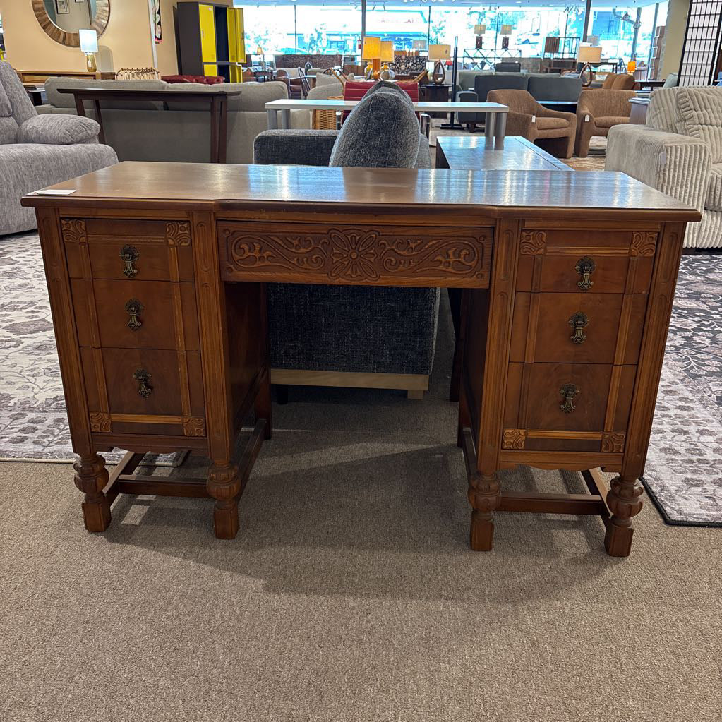 Ornate Vintage 6 Drawer Desk