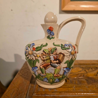 Heart-Shaped Alpine Flowers & Folk Musicians Decanter(Merkelbach?)