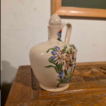 Heart-Shaped Alpine Flowers & Folk Musicians Decanter(Merkelbach?)
