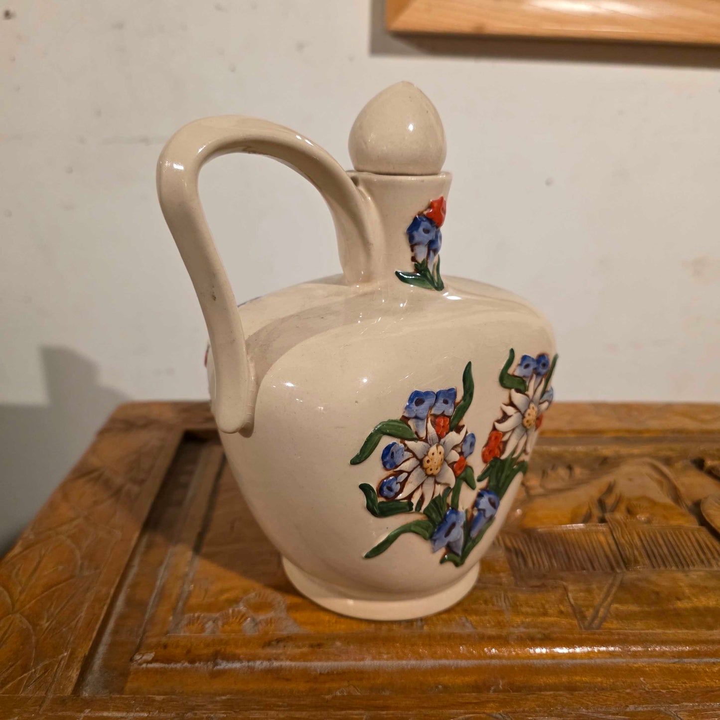 Heart-Shaped Alpine Flowers & Folk Musicians Decanter(Merkelbach?)