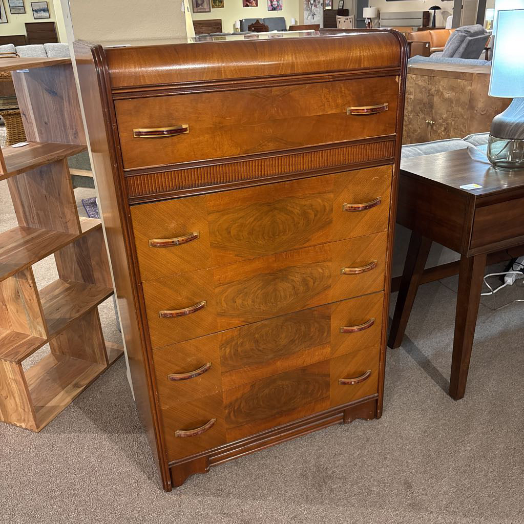 Vintage Waterfall 5 Drawer Highboy