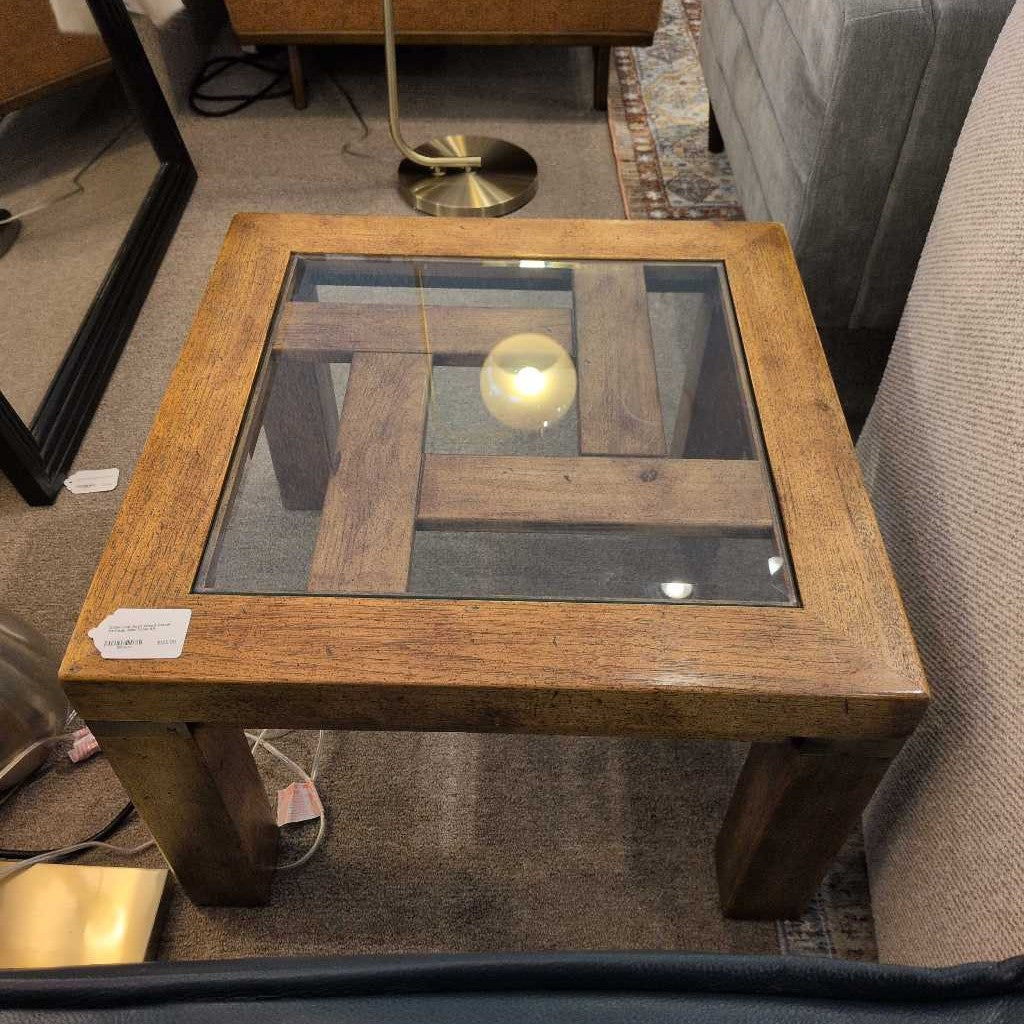 Glass Top Solid Wood Drexel Heritage Side Table