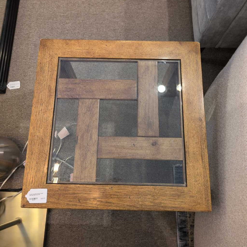 Glass Top Solid Wood Drexel Heritage Side Table C SIDE TABLES