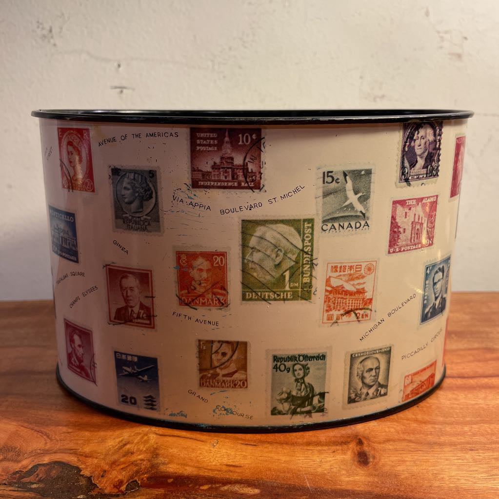 Oval Postage Stamps Design Desk Bin