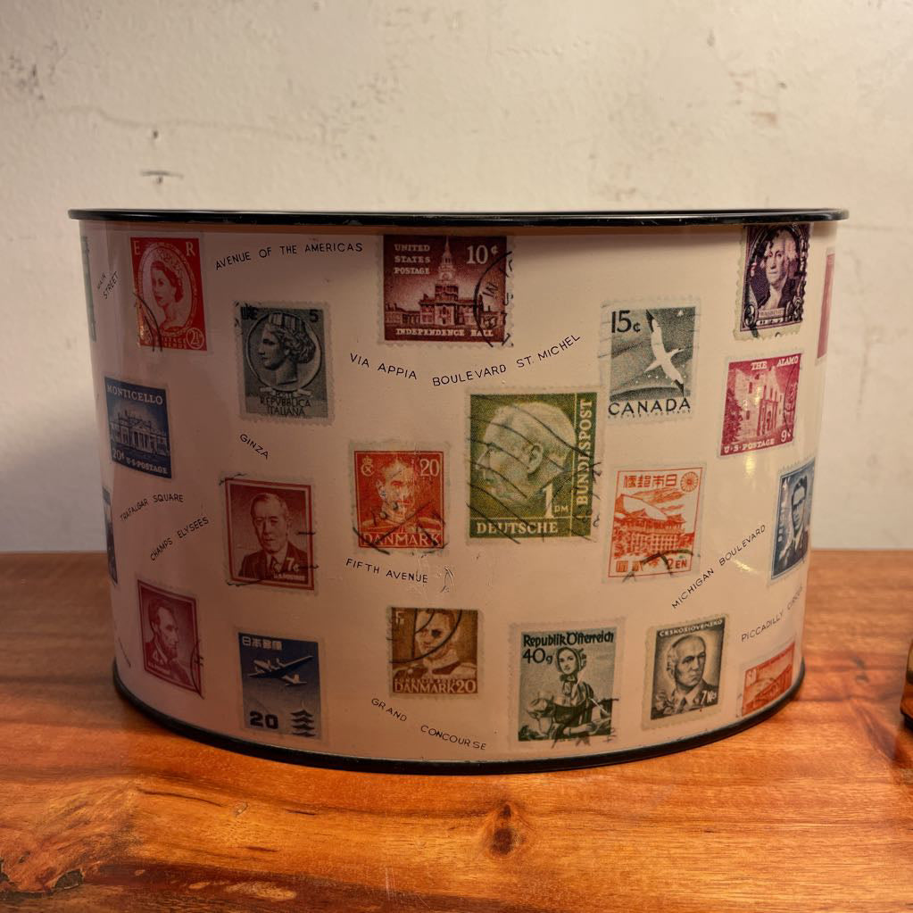 Oval Postage Stamps Design Desk Bin