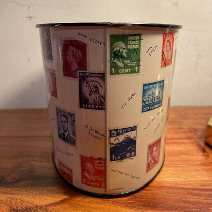 Oval Postage Stamps Design Desk Bin