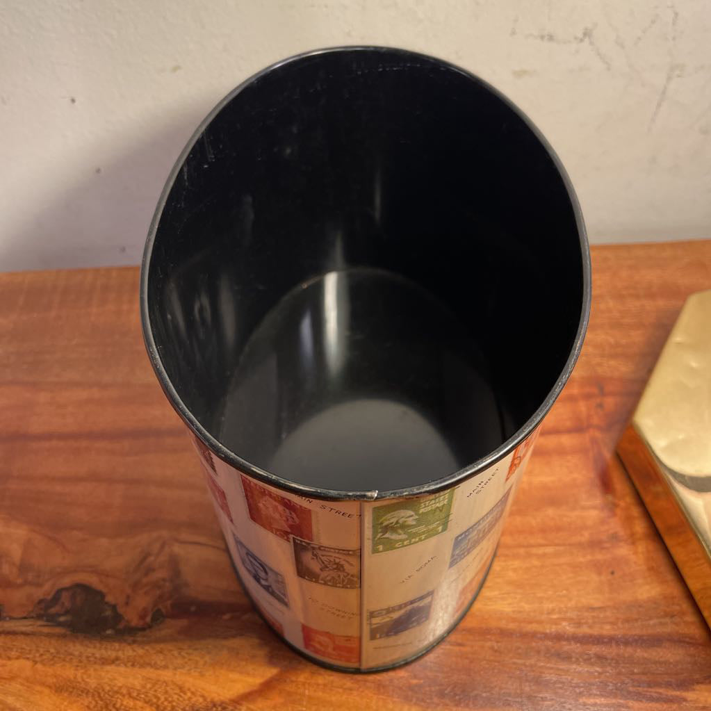Oval Postage Stamps Design Desk Bin