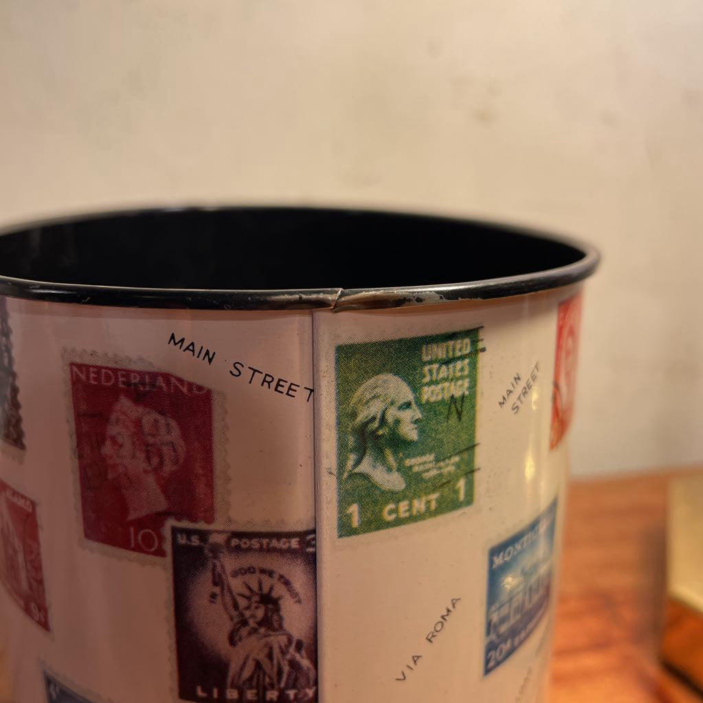 Oval Postage Stamps Design Desk Bin