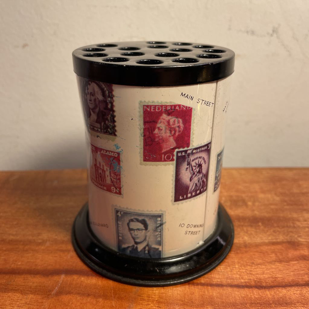 Postage Stamps Design Pencil Jar