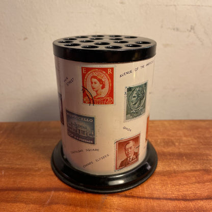 Postage Stamps Design Pencil Jar