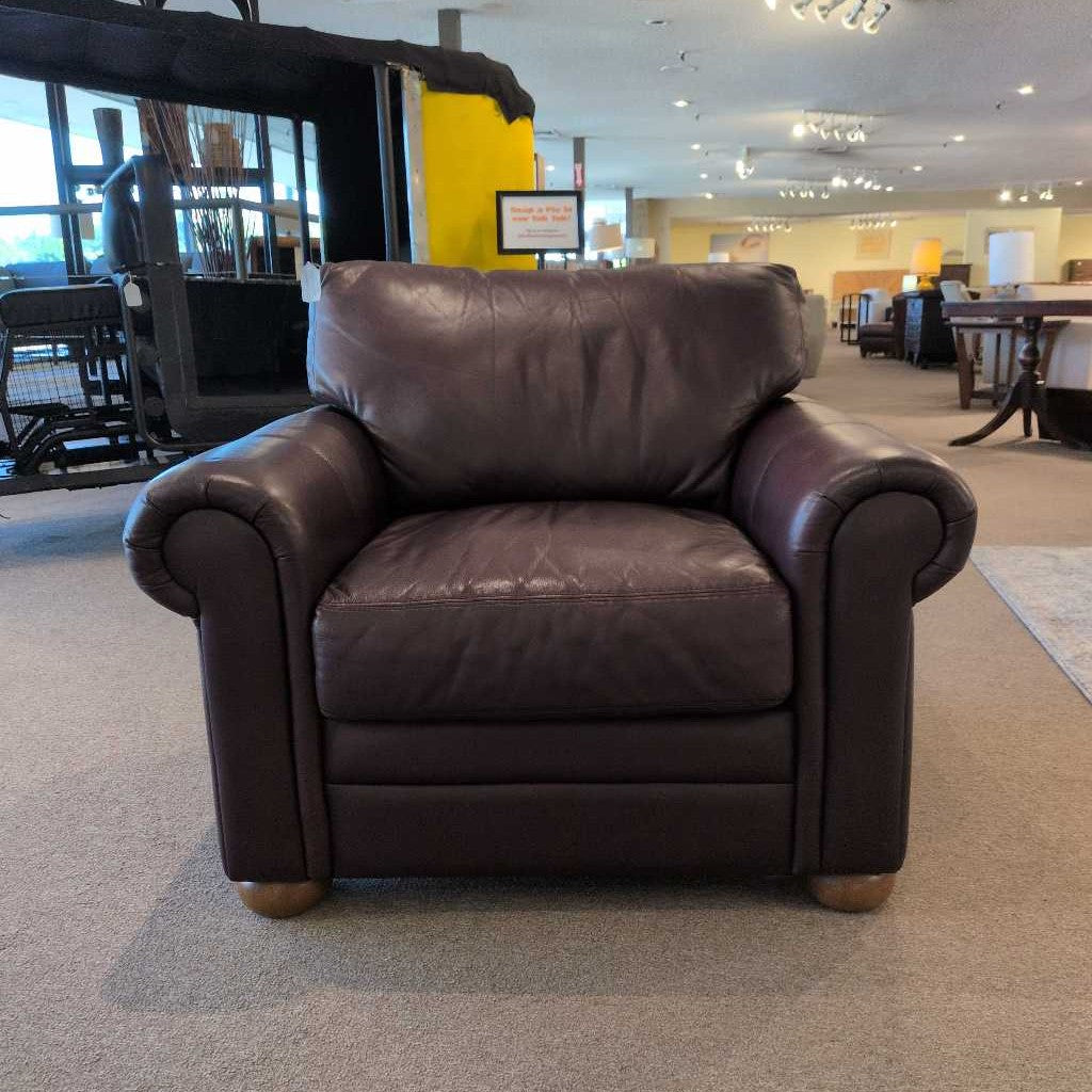 Rolled Arm Top Grain Leather Accent Chair